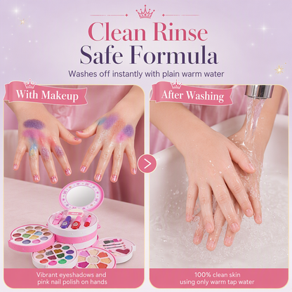 👑 50% OFF! ✨ Washable Kids Princess Makeup Toy Set – Safe Non-Irritating Formula, Expandable Revolving Trays & Portable Shoulder Handbag Case – Perfect Gift for Girls 🎀