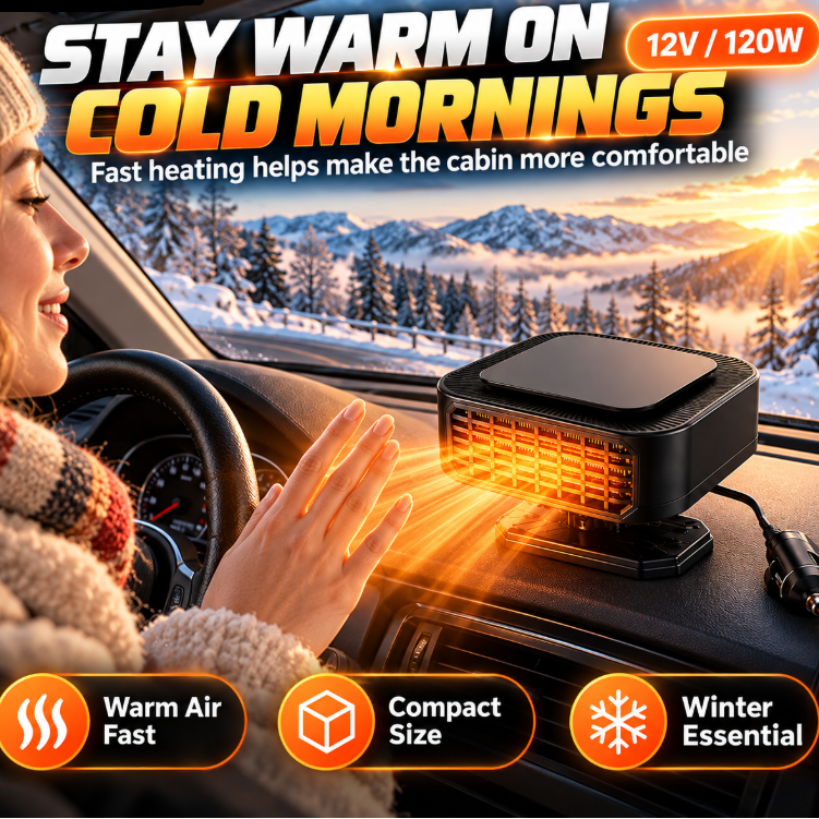 Portable Car Heater Defroster with 360-Degree Rotating Base