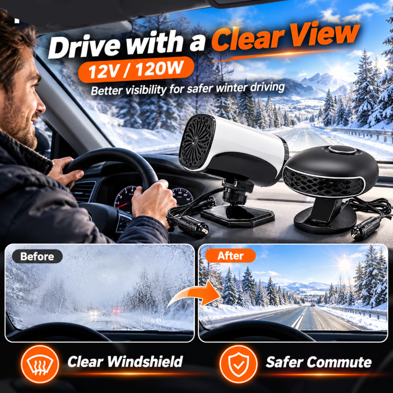 Portable Car Heater Defroster with 360-Degree Rotating Base