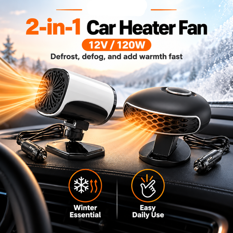 Portable Car Heater Defroster with 360-Degree Rotating Base
