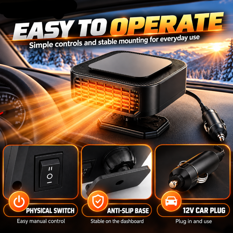 Portable Car Heater Defroster with 360-Degree Rotating Base