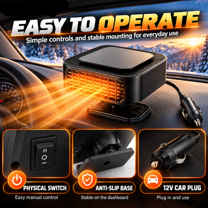 Portable Car Heater Defroster with 360-Degree Rotating Base