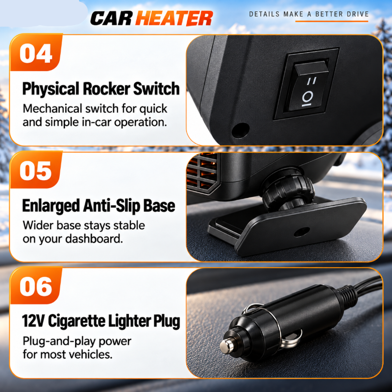 Portable Car Heater Defroster with 360-Degree Rotating Base