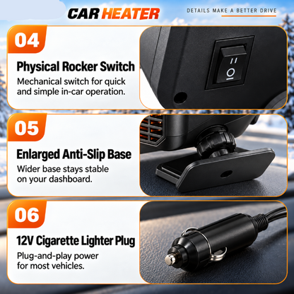 Portable Car Heater Defroster with 360-Degree Rotating Base