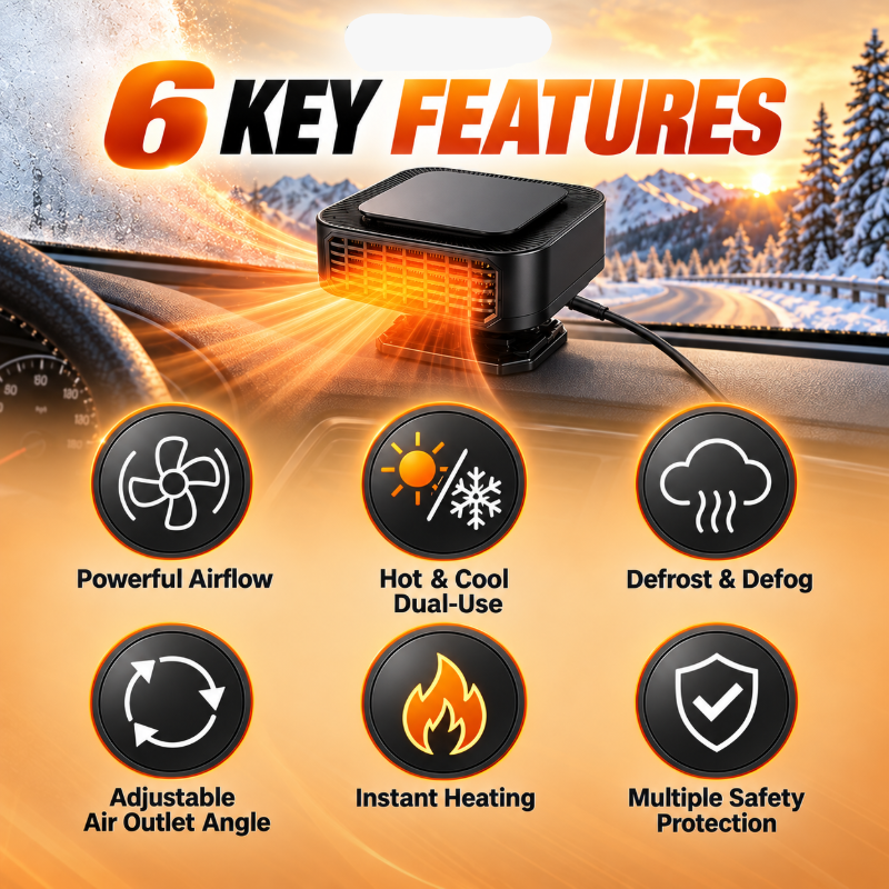 Portable Car Heater Defroster with 360-Degree Rotating Base