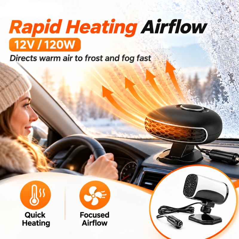 Portable Car Heater Defroster with 360-Degree Rotating Base