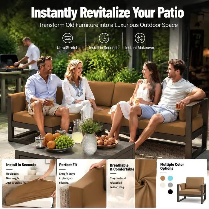 Refreshed patio seating arranged for family and guests