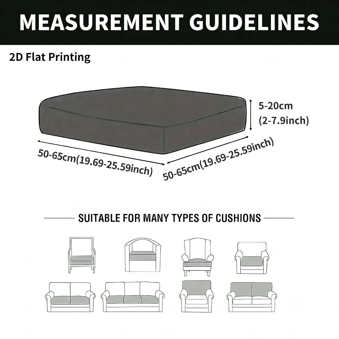 Measurement guide for compatible stretch cushion covers